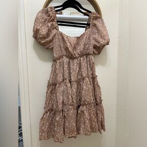 Floral Puff Sleeve Dress with Tiered Ruffled Skirt blu pepper